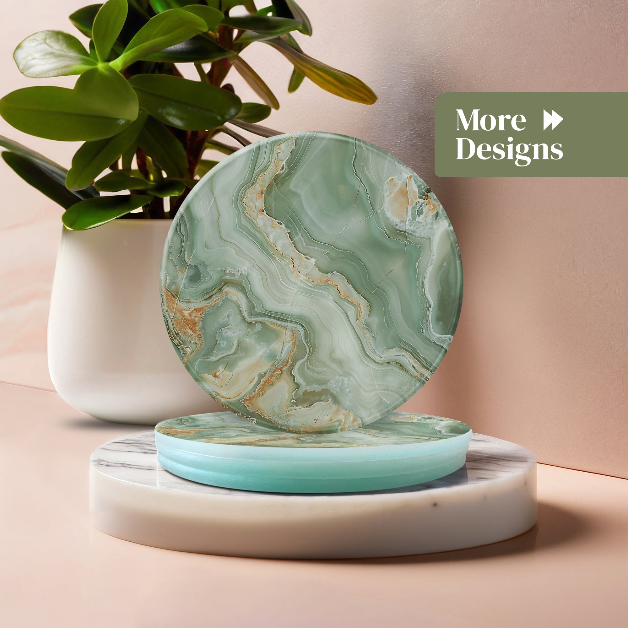 Light Green Marble - Design Coasters - Glass Placemats - cmzart