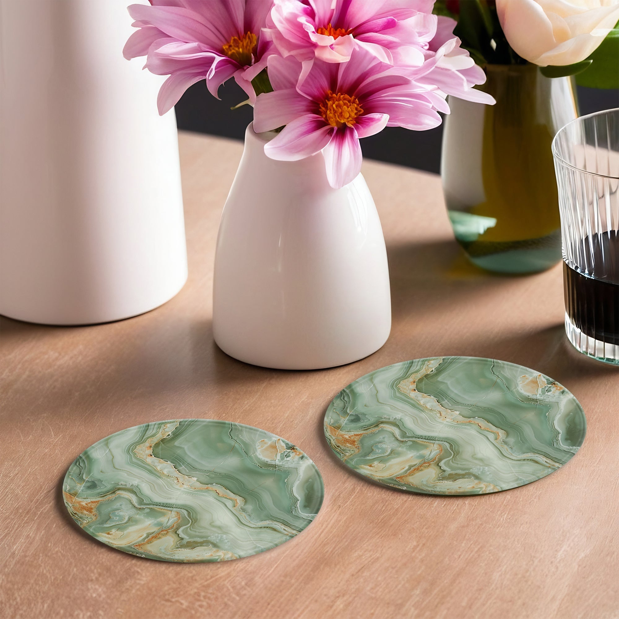 Light Green Marble - Design Coasters - Glass Placemats - cmzart