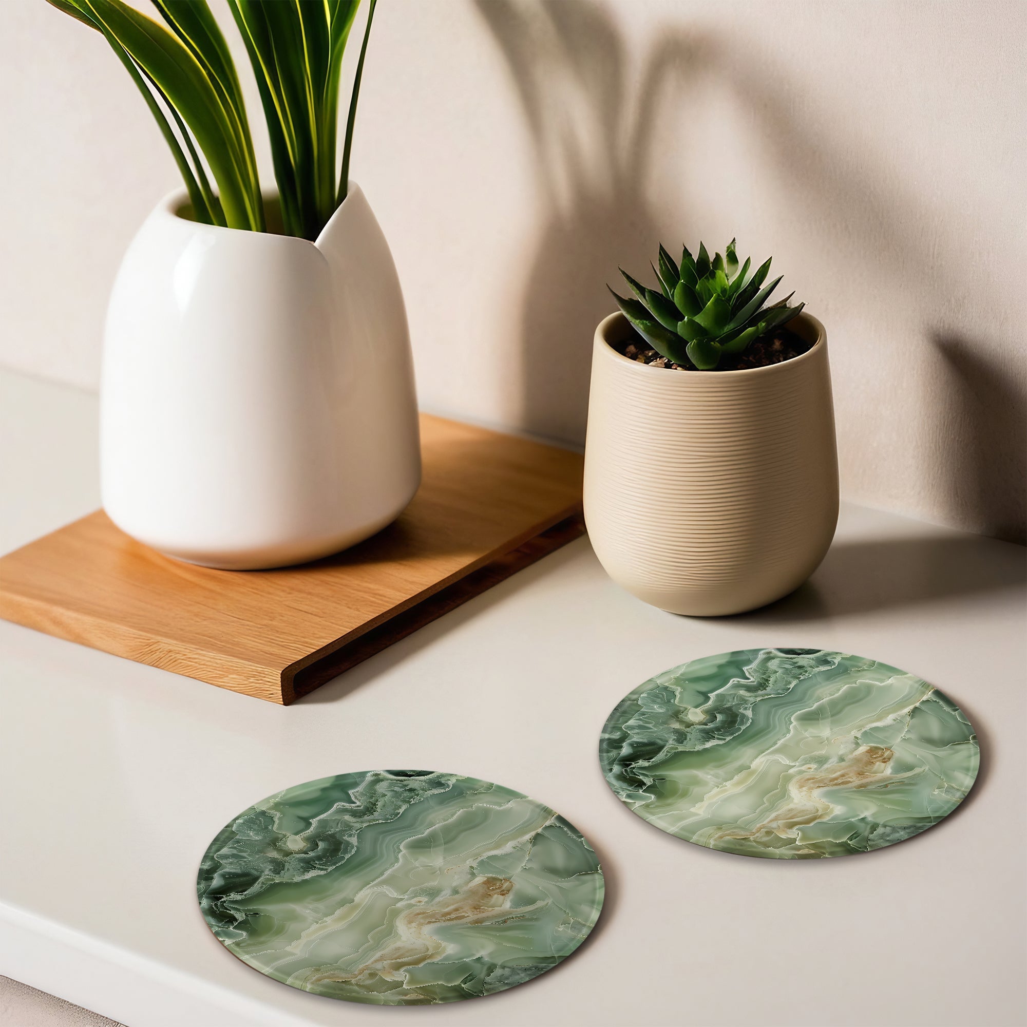 Light Green Marble - Design Coasters - Glass Placemats - cmzart