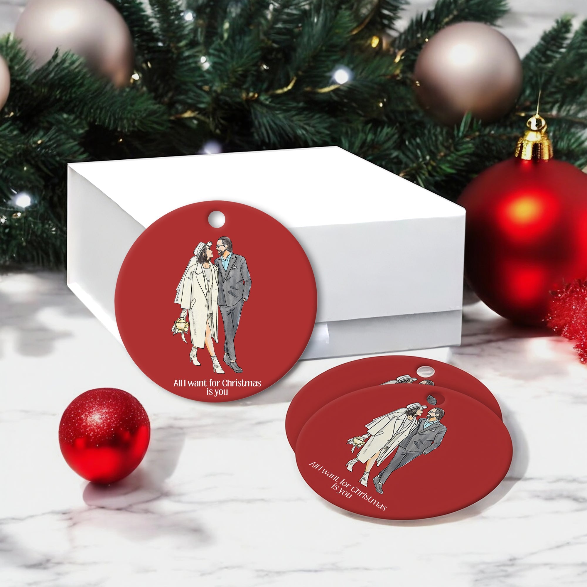 Ceramic Christmas Ornaments - Set of 3 in Gift Box - cmzart