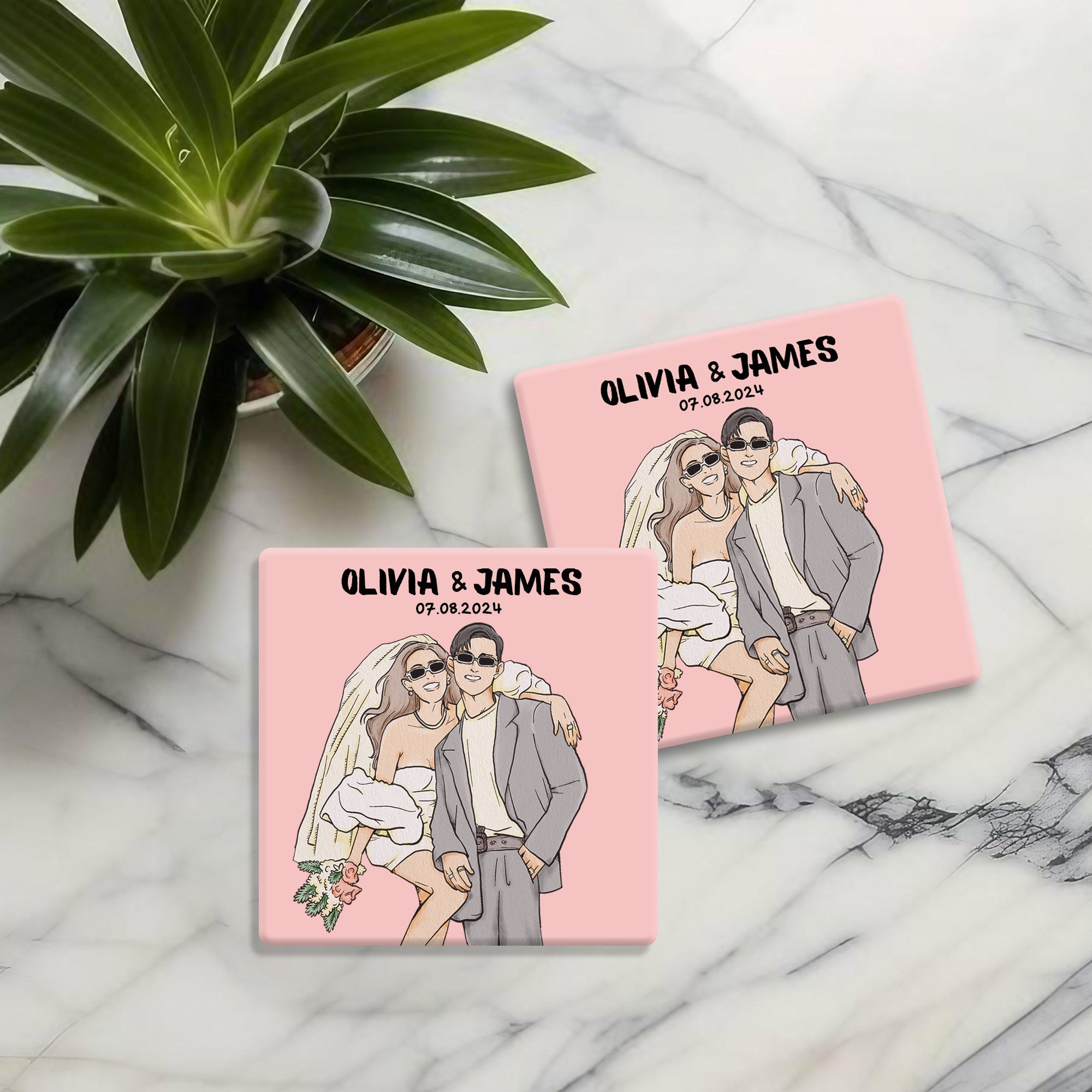 Personalised Set of 6 Wedding Coasters - cmzart