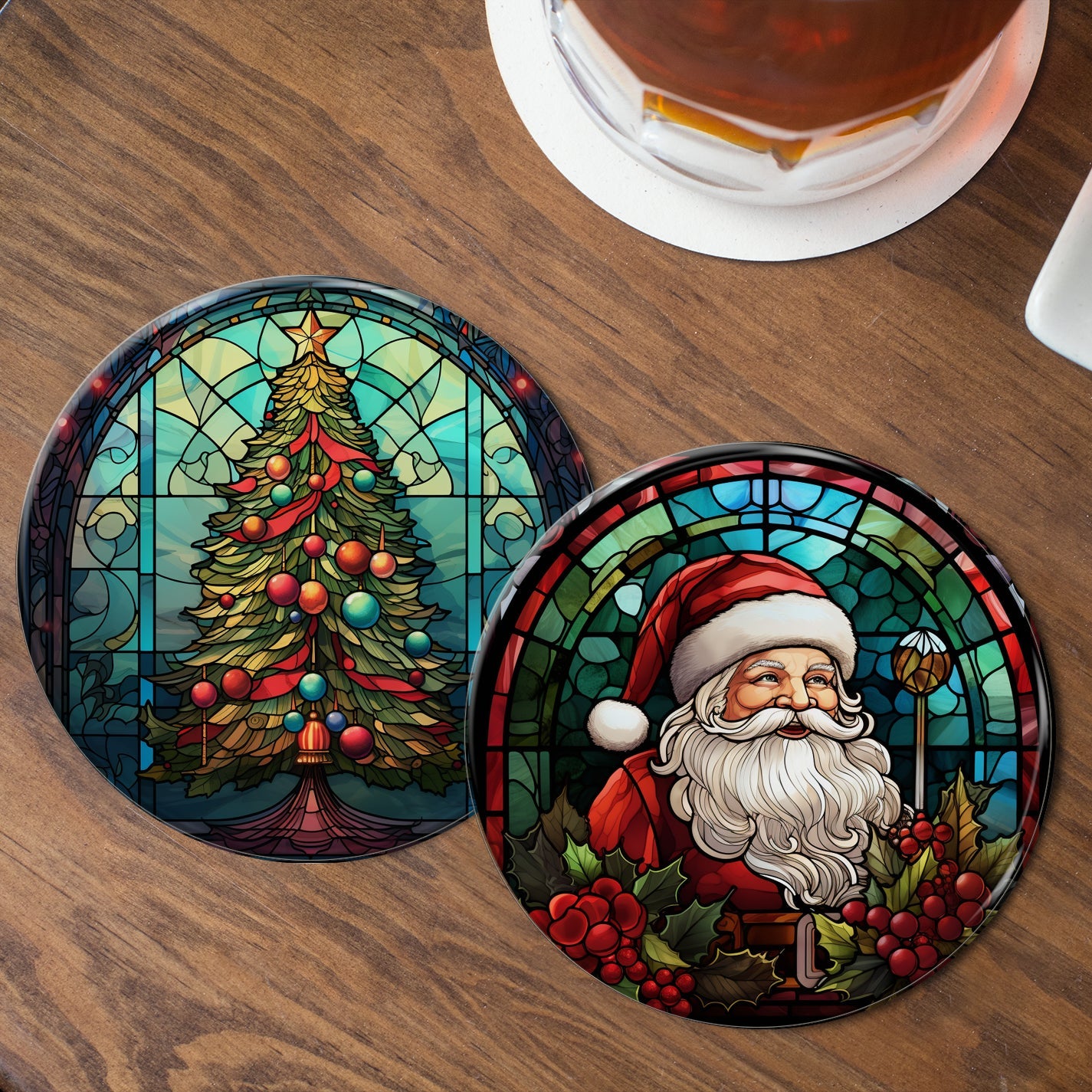 Stained Glass Christmas Coasters - 10 Designs - cmzart