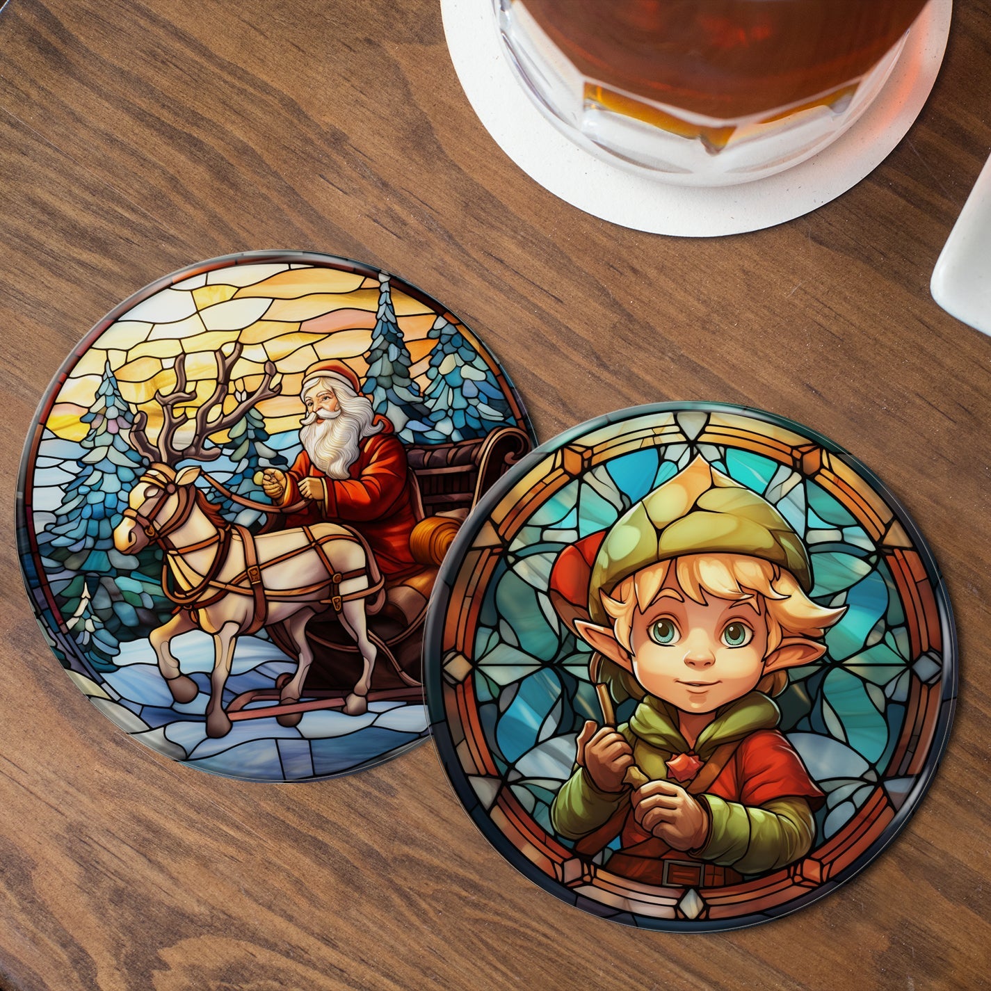 Stained Glass Christmas Coasters - 10 Designs - cmzart