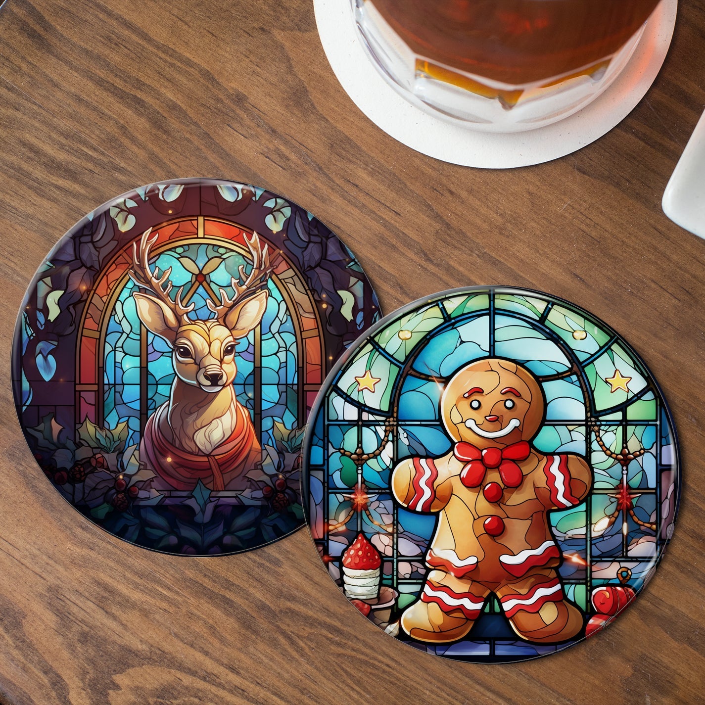 Stained Glass Christmas Coasters - 10 Designs - cmzart