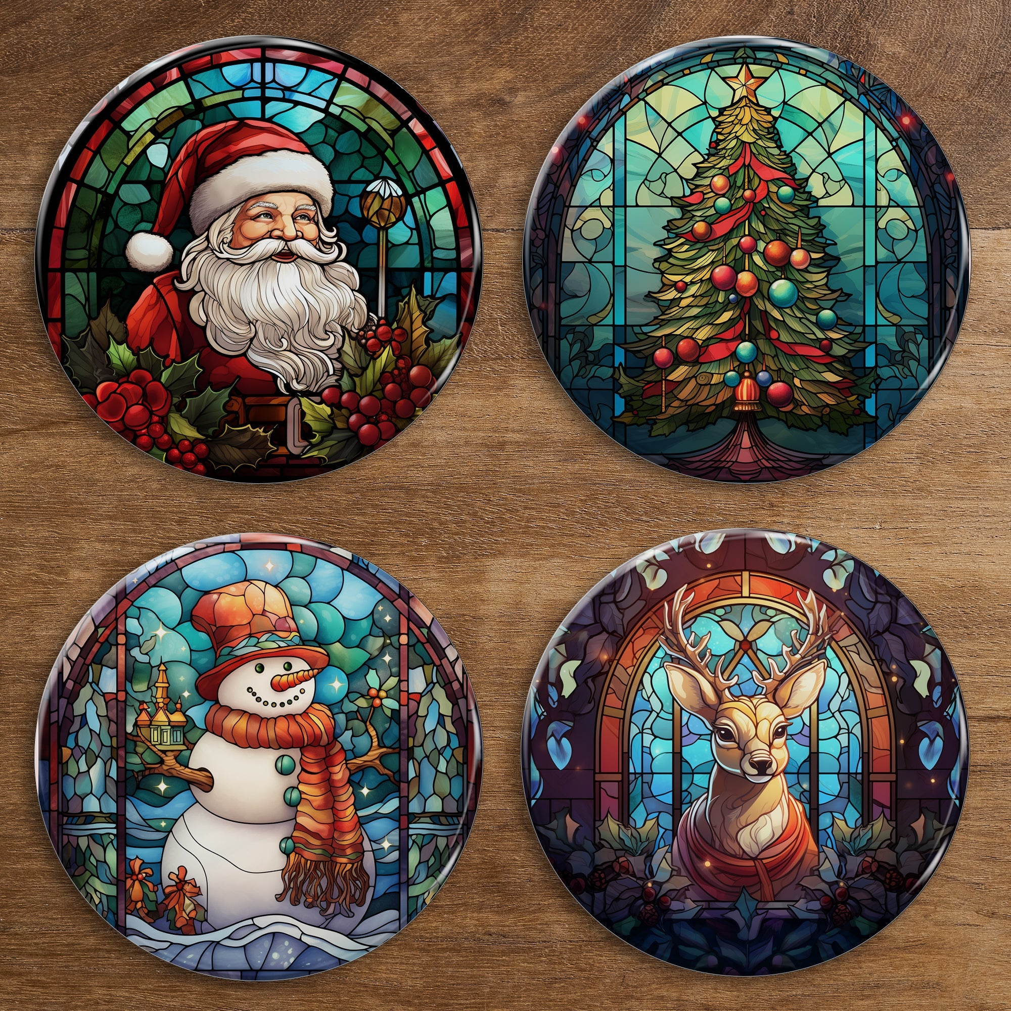 Stained Glass Christmas Coasters - 10 Designs - cmzart