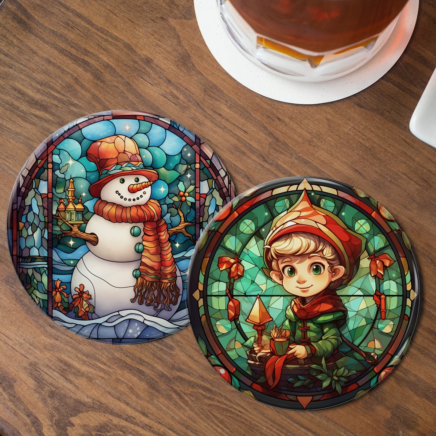 Stained Glass Christmas Coasters - 10 Designs - cmzart