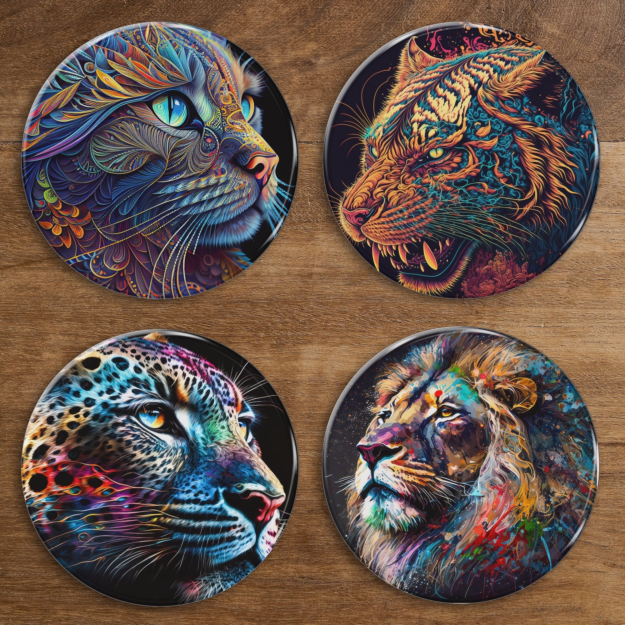 Big Cats Glass Coasters - Colourful Watercolour Art - cmzart