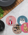 Custom Pet Portrait Coasters - Hand-drawn Vector, Glass Placemats - cmzart