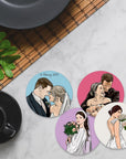 Custom Wedding Portrait Coasters - Hand-drawn Vector Art - cmzart