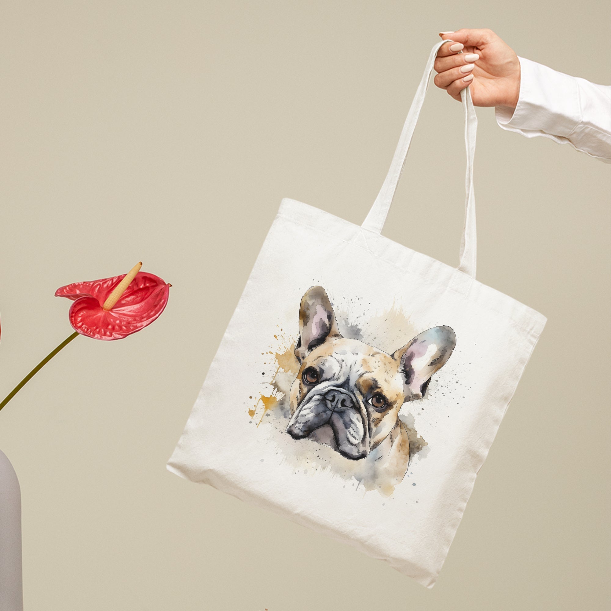 French Bulldog IV Tote Bag - Colourful Watercolour Painting - cmzart