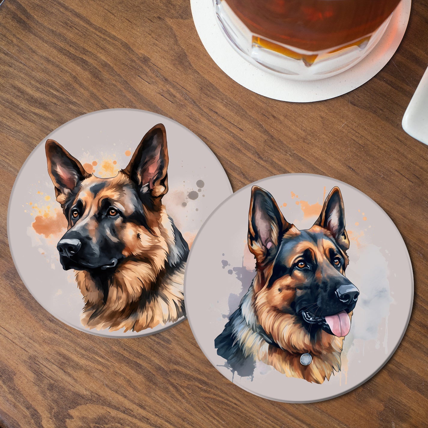 German Shepherd Glass Coasters - Watercolour Paintings - cmzart