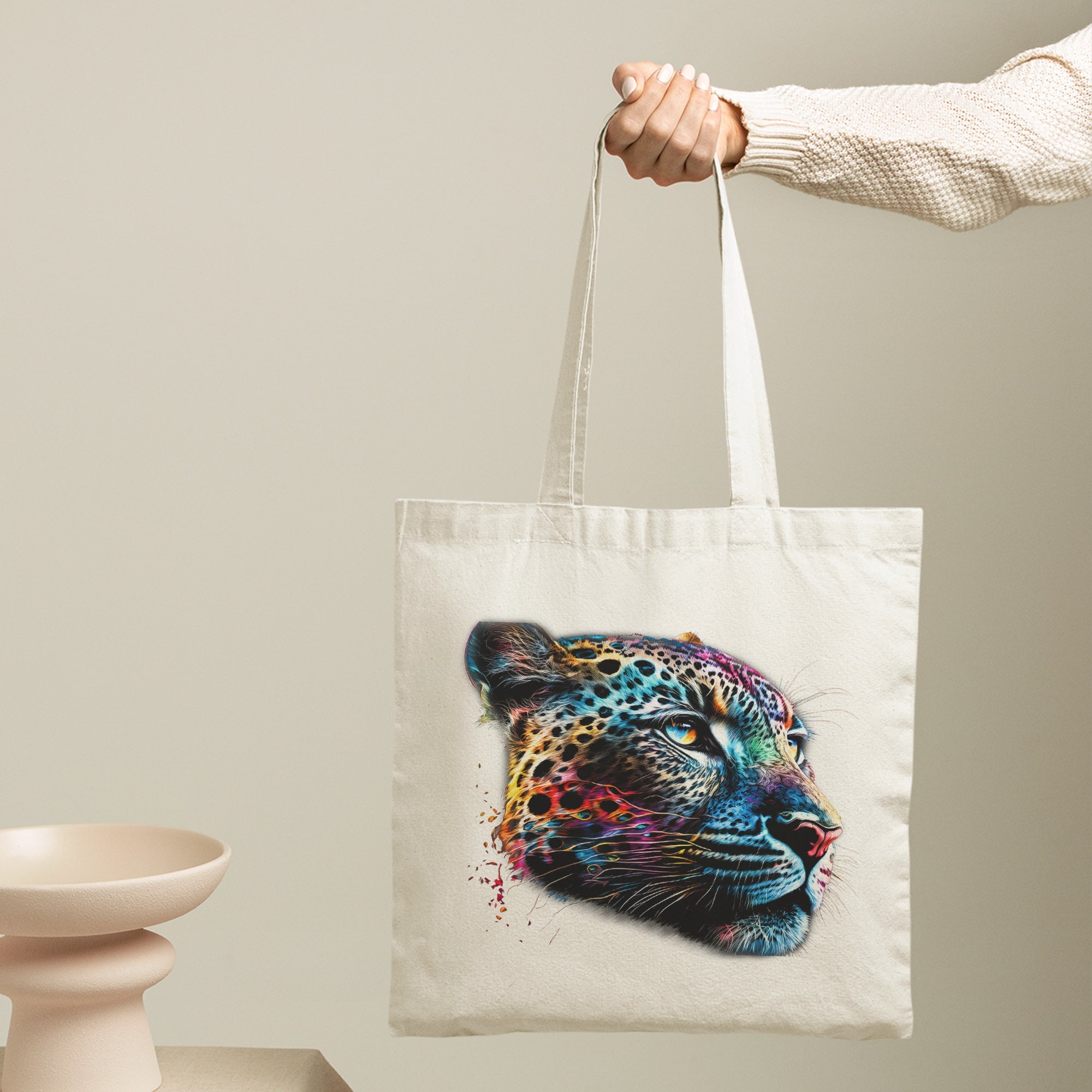 Leopard Tote Bag - Colourful Watercolour Painting - cmzart