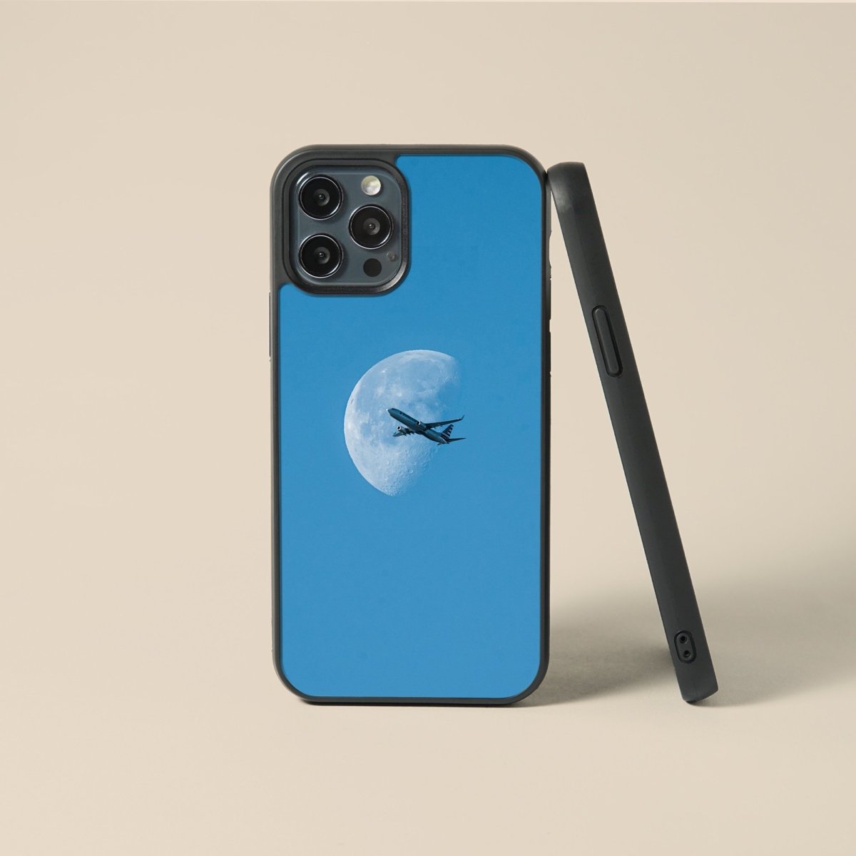 Plane &amp; Moon - Glass Phone Case - cmzart