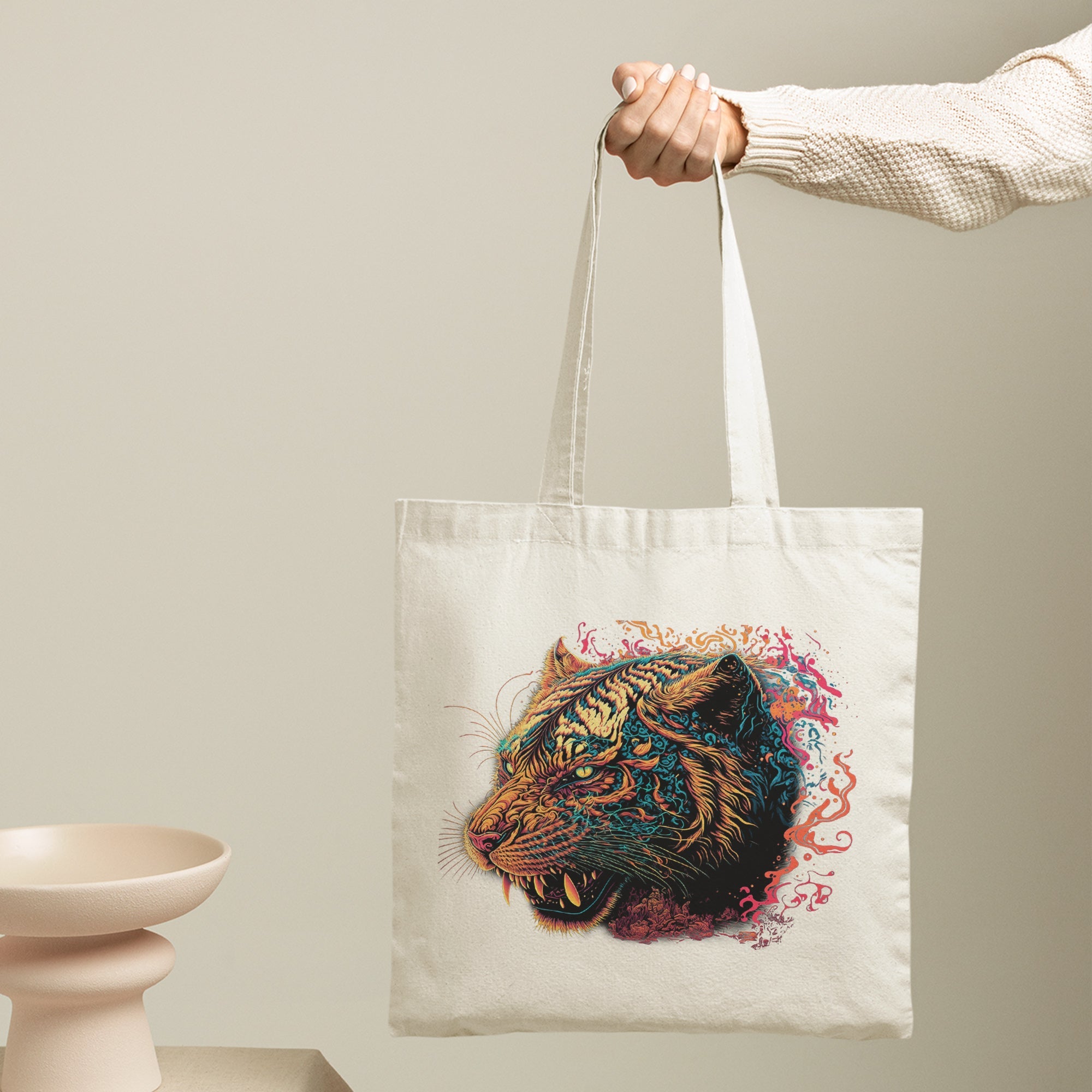 Tiger Tote Bag - Colourful Watercolour Painting - cmzart