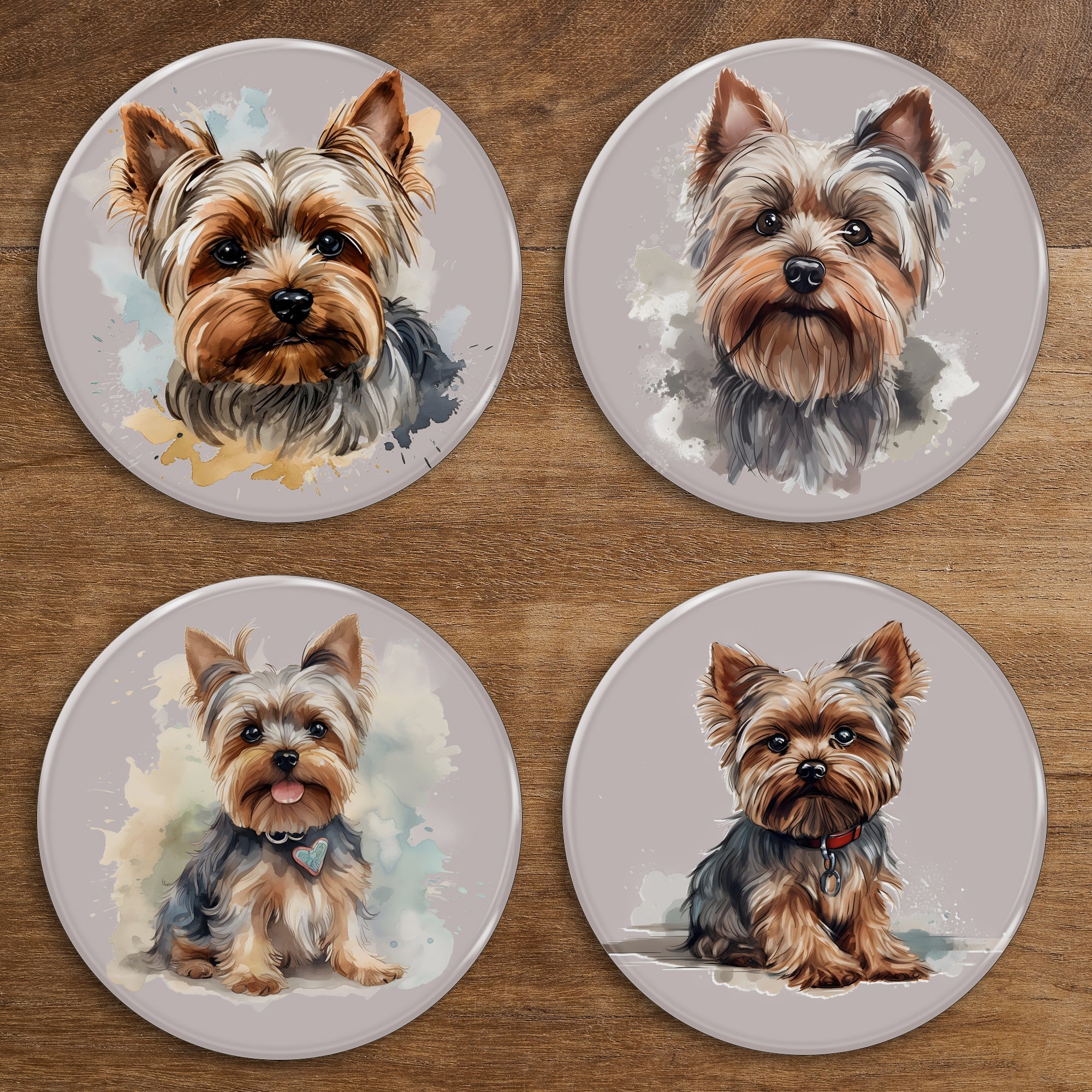 Yorkshire Terrier Glass Coasters - Watercolour Paintings - cmzart